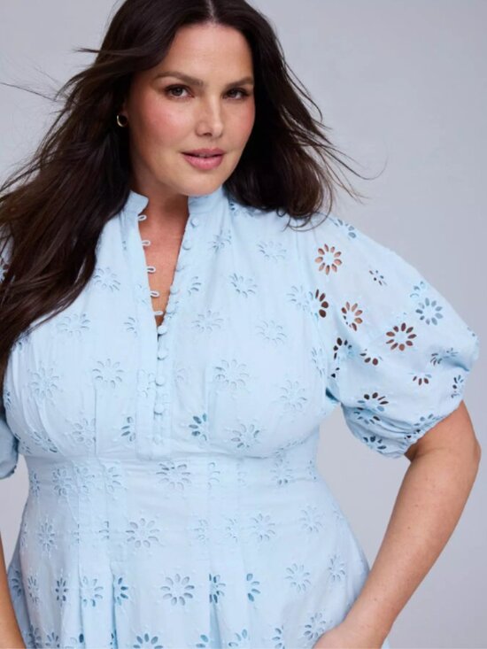 Belle Isle by Torrid Eyelet Mini Dress Angel Falls Light Blue 16 - Picture 3 of 15